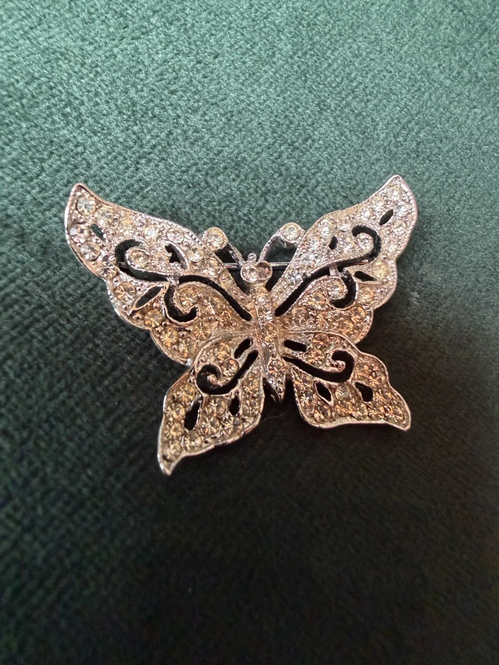 Vintage Signed Hedy Silver Tone Rhinestone Butterfly Brooch Pin